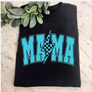 Mama shirt checkered lightening bolt cute popular mom retro style black blue